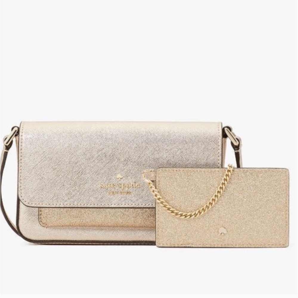 Kate Spade NWT 2pc Gold Glimmer Crossbody set w/ bag and card holder